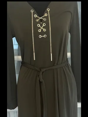 Michael Kors Olive Lace Up Belted Long Sleeve Shift Dress Size S thumbnail 4