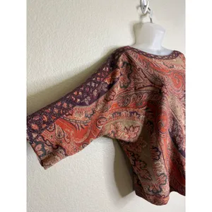 Chicos 2 US Large Paisley Knit Top Orange Purple Metallic Dolman Sleeve 3/4 Chic thumbnail 7