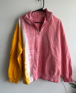 Levis‎ Womens Pink Yellow Tie Dye Quarter Zip Sweatshirt Embroidered Logo Medium thumbnail 1