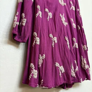 Free People Embroidered Mini Dress‎ V Neck Cutout Back Long Sleeve Pockets XS thumbnail 3