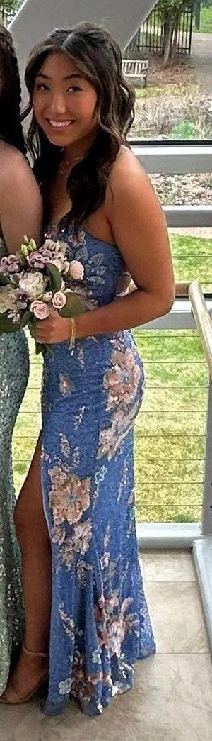 Blue and pink prom dress thumbnail 1