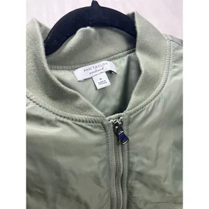 Ann Taylor Weekend Bomber Jacket Womens Medium Sage‎ Green Lightweight thumbnail 8