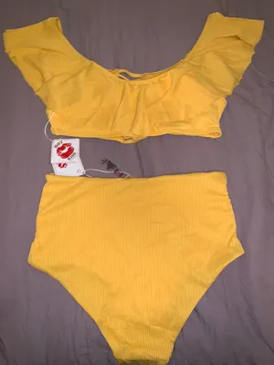 Hot Kiss Yellow High Waisted Swim Set thumbnail 2