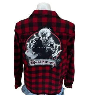 Beethoven Plaid Flannel Shirt Shacket MEDIUM Oversize Unique Plaid Musician Gift thumbnail 1