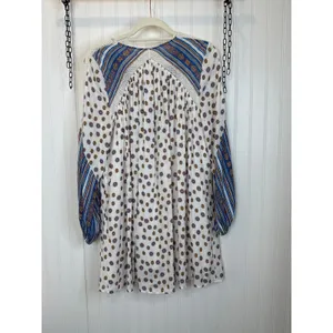 Free People Rain Shine Printed Lace-Up Swing Dress Floral Stripe Boho Mini Sz S thumbnail 3