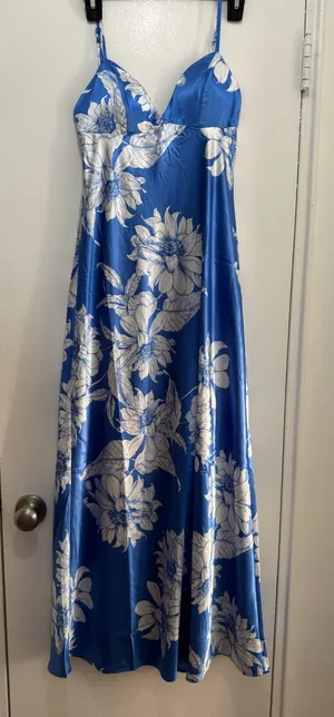 Sincerely Jules floral satin dress white and blue size M thumbnail 1