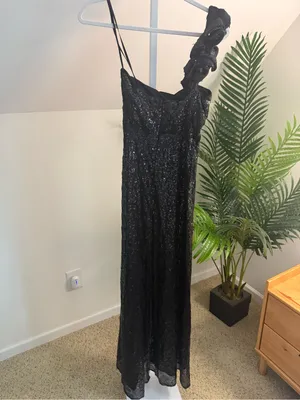 Mac Duggal Black Sequin Ruffled One Shoulder Gown Size 4 thumbnail 5