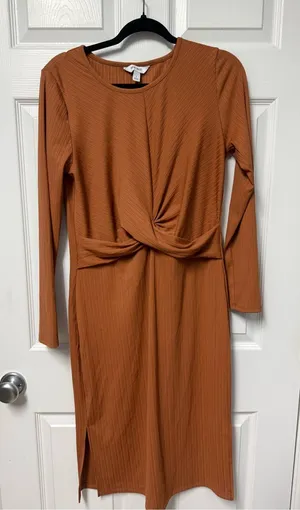 Nine West Rust Twist-Front Long Sleeve Midi Dress thumbnail 1