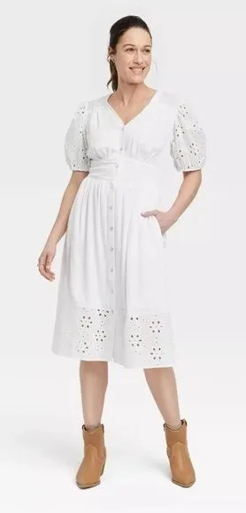 NWT Knox Rose White Puff Sleeve V Neck Sundress Extra Small thumbnail 1