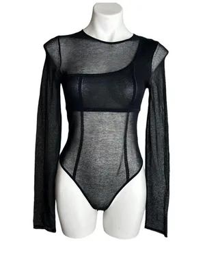 Gauge81 Feriz Womens Black Sheer Round Neck Long Sleeve Bodysuit Small ($355) thumbnail 2