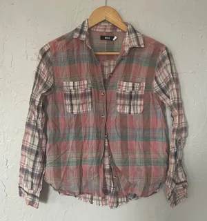 BDG Urban Outfitters‎ Pink Blue Button up Plaid Shirt Top Small Preppy Outdoors thumbnail 1