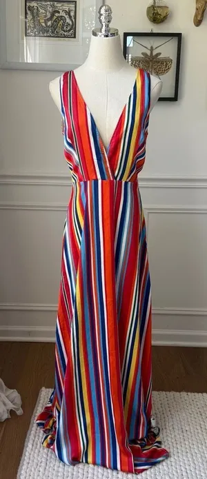 Lulus Elianna Rainbow Stripe Backless Maxi Dress $70 S thumbnail 1