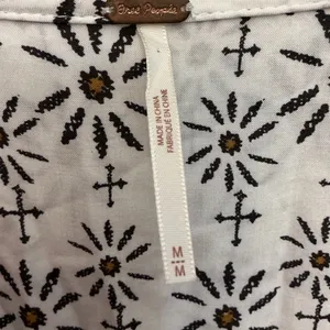 Free People Mixed Print V-Neck Tunic Mini Dress Brown Cream Mustard Size M thumbnail 5