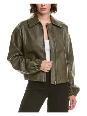 ELAN Olive Green Faux Leather Jacket Sz L NEW NWOT thumbnail 1