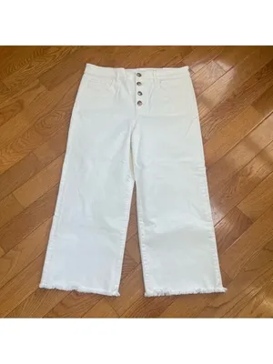 Ann Taylor LOFT High Waist Wide Leg Crop Jeans White Size 12P/31 thumbnail 3