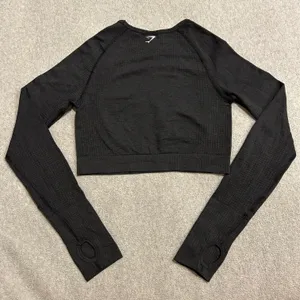 Gymshark Vital Seamless 2.0 Long Sleeve Crop Top Size Small Black Marl thumbnail 2