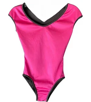 REVERSIBLE Bright Pink & Black Crisscross Open Back Micro Cap Sleeve Leotard thumbnail 4