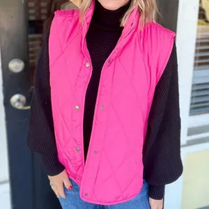 Hot Pink Quilted Puffer Snap Button Vest Size L thumbnail 1