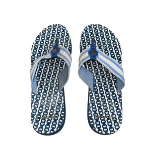 Tory Burch Striped Logo Flip Flops Women 10 Blue White Good Nautical Beach Thong thumbnail 3