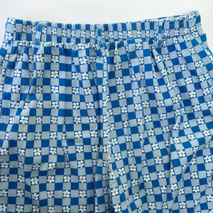 Wild fable pull on wide leg high rise pants retro blue white check with flowers thumbnail 6