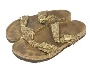 Birkenstock Birkis Beaded Glitter Sequin Gold Sandals Womens Size 8 thumbnail 1