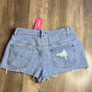 Edikted Gurnge Light Blue Denim Cutoff Shorts with Frayed Hem thumbnail 5