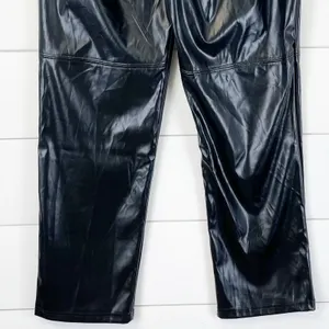 H Halston Faux‎ Leather Pants Women Small Straight Leg Corporate Goth Grunge thumbnail 3