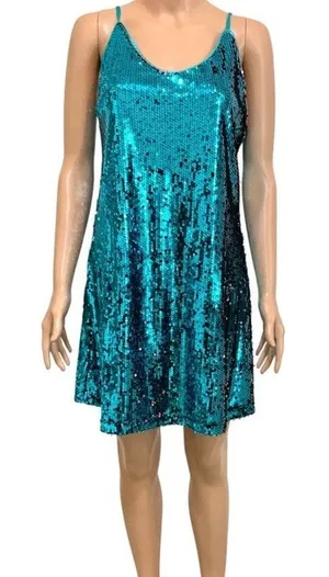 Allegra K medium sequin spaghetti strap mini party dress D1 3405 thumbnail 1