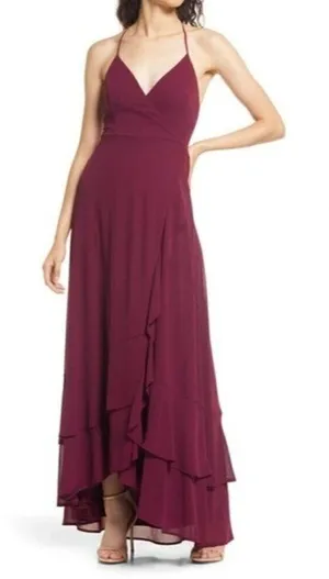 Lulu's Plum Purple In Love Forever Lace Up Back Chiffon Formal Maxi‎ Gown S thumbnail 1