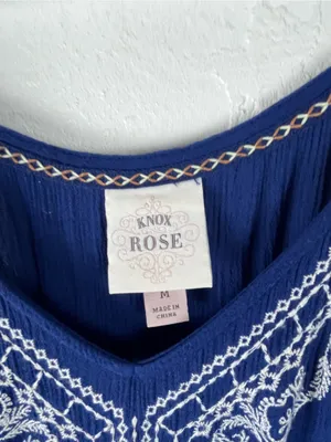 KNOX ROSE Blue V-Neck Embroidered Side Slits Belted Waist Maxi Dress Size Medium thumbnail 6