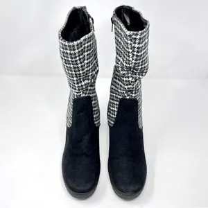 MUK LUKS Vermont Stowe Black White Houndstooth Mid Calf Slouch Wedge Boots 9.5 thumbnail 2