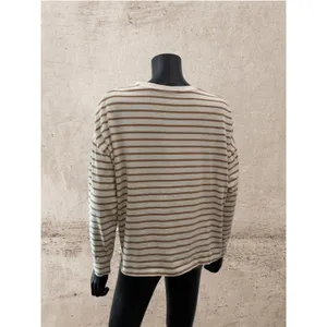 MNG Mango‎ Striped Oversized Long Sleeve Top Beige Brown Size L thumbnail 4