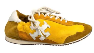 Tory Burch NEW sneaker Goldfinch Golden rod suede with white logo size 6 shoes thumbnail 1