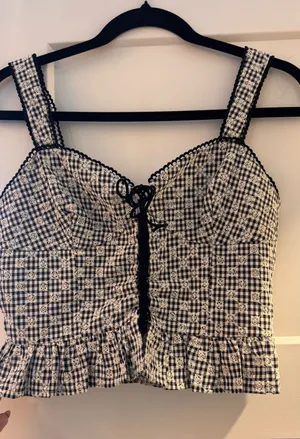 Emory Park Gingham Print Lace Up Top thumbnail 1