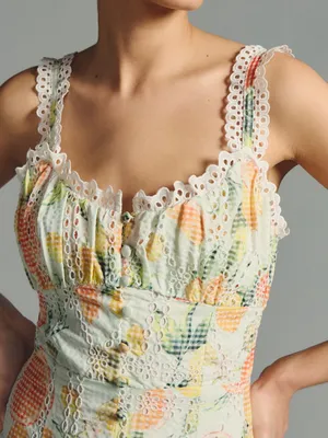 Anthropologie White Ruffled Eyelet Floral Embroidered Dress thumbnail 2