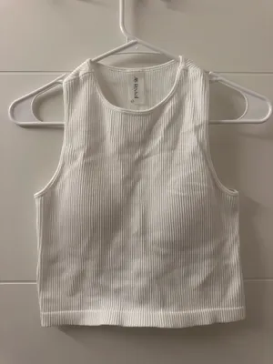 Women’s White Ribbed Crop Tank Top – Sleeveless High-Neck thumbnail 2