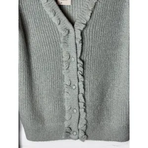 Boden Sweater Women 6 Green Sage Ruffled V Neck Button‎ Cardigan Boho Preppy NWT thumbnail 7