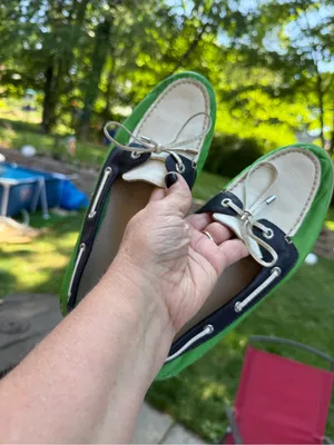 Sperry Top-Sider Vintage Leather Boat Shoes Silver Blue Green Womens Size 8 thumbnail 5