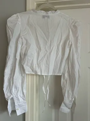 Topshop White long sleeve ruffle tie top thumbnail 5
