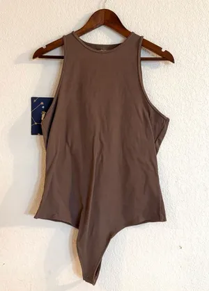Abercrombie & Fitch Womens Bodysuit Taupe High Neck Sleeveless Ribbed Size XXL thumbnail 1