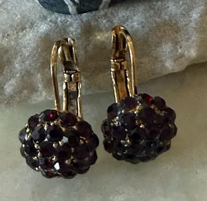 Vintage Red Gemstone Gold Ball Paddle Back Clip On Earrings thumbnail 1