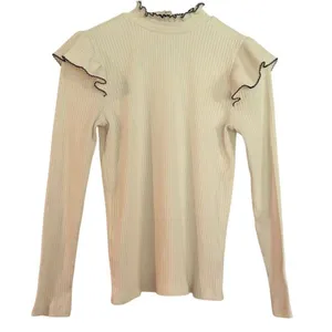 Loft pointelle white ribbed ruffle sleeve top size medium thumbnail 2