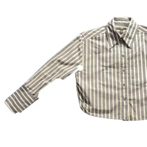 Banana Republic Blue White Striped Cropped Button-Up Shirt XS Cotton Long Sleeve thumbnail 6