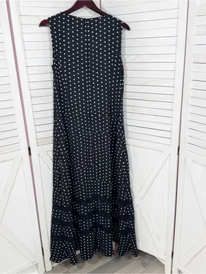 Anne Klein Polka Dot Lace Inset Sleeveless Maxi Dress Black White 12 Chiffon thumbnail 10