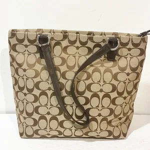 Coach Signature Jacquard Shoulder Handbag Logo Brown Bag Charm Classic Tote thumbnail 6