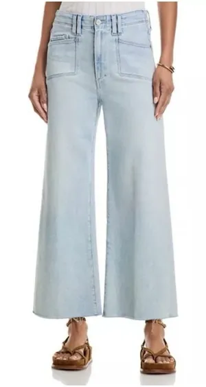 Paige Anessa Wide Leg Jeans High Rise‎ Patch Pocket Raw Hem Shooting Star 27 thumbnail 1