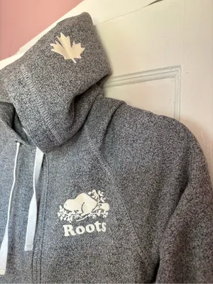 Roots Original Salt & Pepper Full Zip Hoodie Gray Small Organic Cotton thumbnail 3