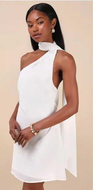 Lulus Isloda Ivory One-Shoulder Backless Sash Mini Dress thumbnail 1