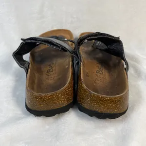 Betula Birkenstock Thong Sandals Black Leather‎ Pearls Size 38 W7-flaw thumbnail 6