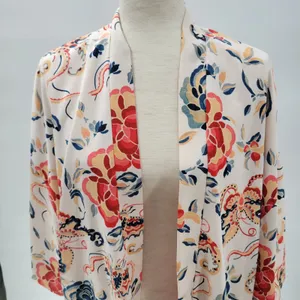 Zara TRF Outerwear Duster Kimono Jacket S-M White Floral Thick Fabric Open Front thumbnail 6